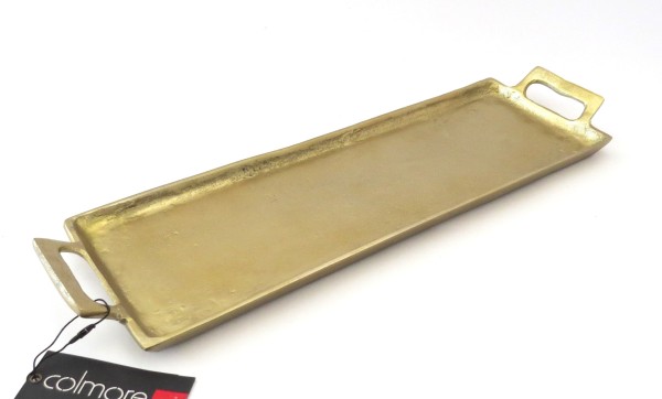 Tablett Platte mit Griff Deko Gold Metall Länglich 53 cm