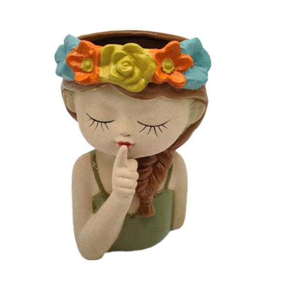 Vase Mädchen Gesicht Klein Deko Blumenkranz 18 cm