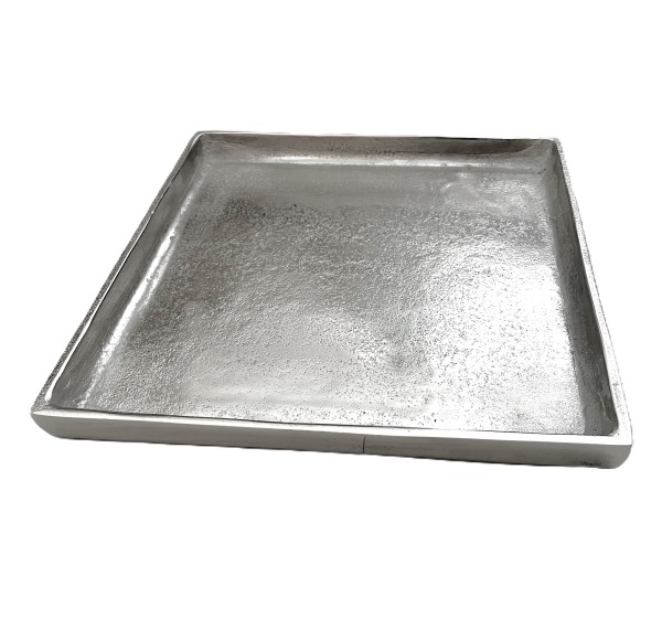 Schale Flach Teller Deko Silber Quadratisch Metall 26cm