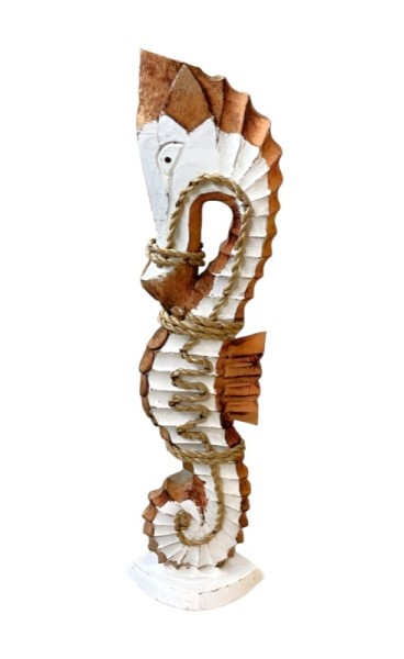 Seepferdchen Deko Figur Holz Weiß Handarbeit 80 cm