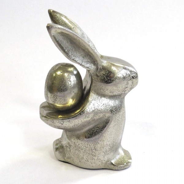 Deko Hase Metall Silber Modern mit Ei Ostern Colmore 16 cm