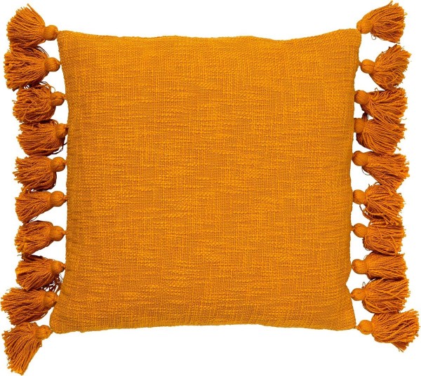 Kissen Deko Sofa Zier Pompons Ocker Golden Glow 45 x45 cm Strickoptik Boho