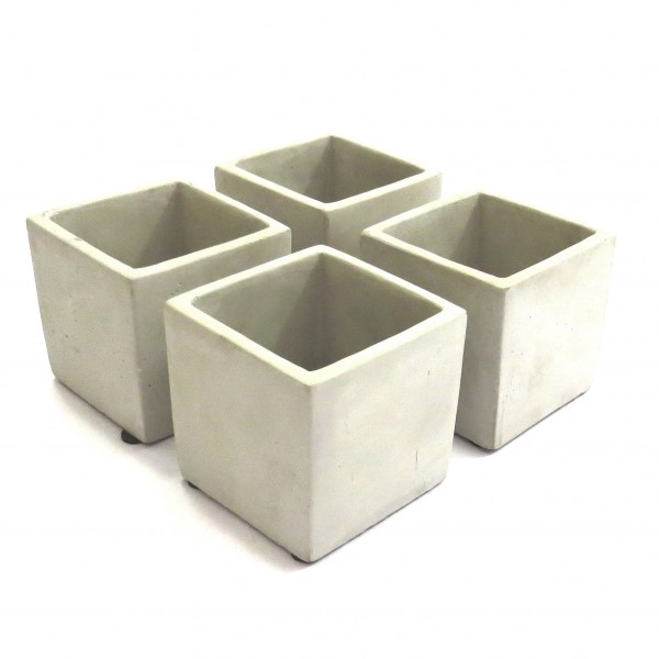 Übertopf Beton Quadratisch 4er Set 9x9 cm Grau Modern