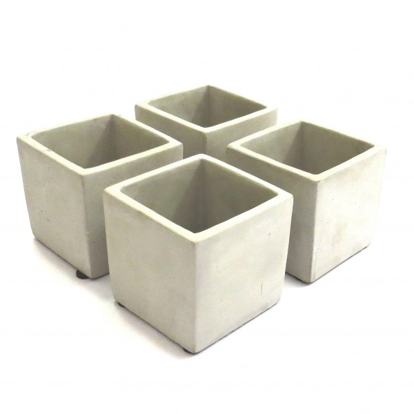 Übertopf Beton Quadratisch 4er Set 9x9 cm Grau Modern Blumen Tisch Deko