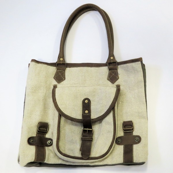 Handtasche Damentasche Beige Stoff Natur 38 x 32 cm