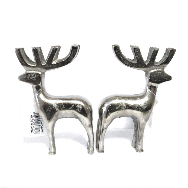 Deko Metall Hirsch 2er Set Silber Tisch Weihnachten Modern 13 cm