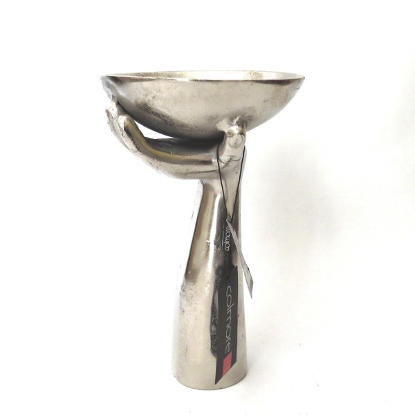 Schale Deko Modern Silber Metall Colmore auf Fuß mit Hand 28 cm