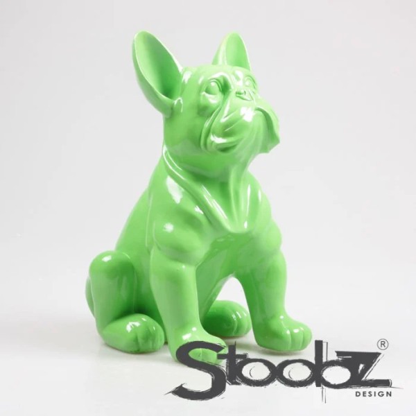 Französische Bulldogge Deko Figur Sitzend Grün 37 cm