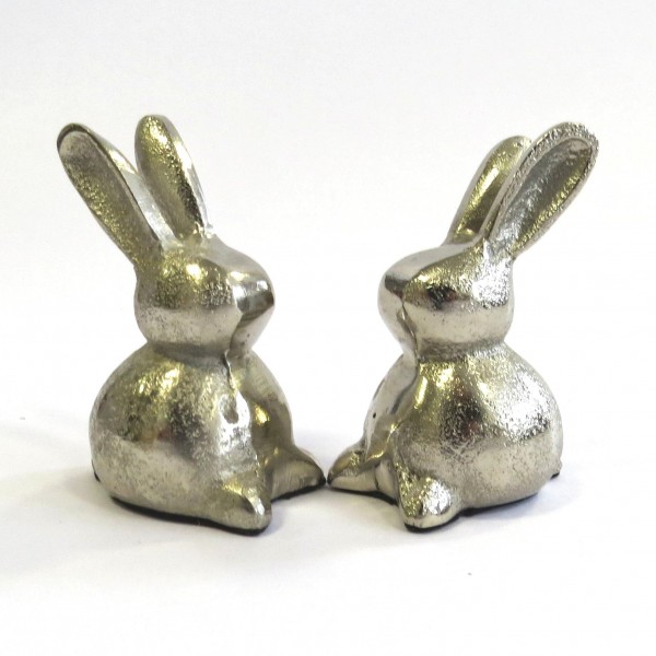 Deko Hase 2er Set Ostern Silber Metall Tischdeko 10 cm