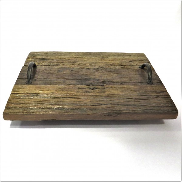 Tablett Platte Deko Holz Metall Rustikal Hütten Stil 40 x 35 x 5 cm