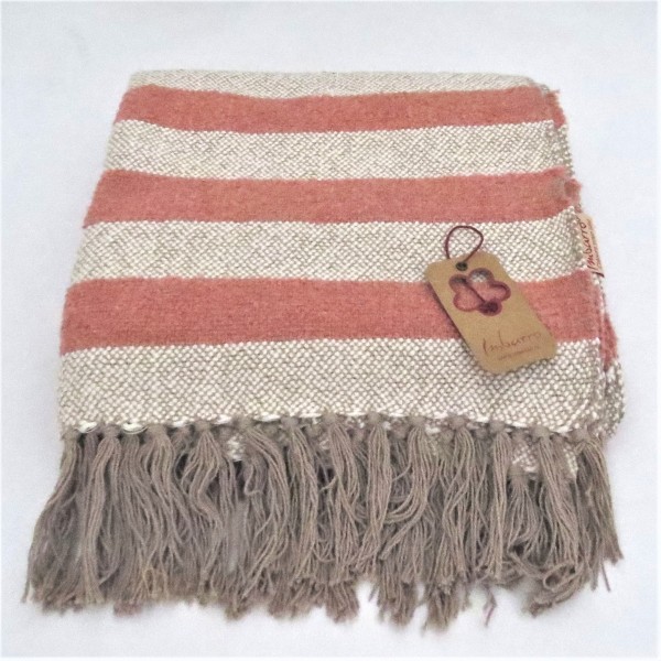 Decke Überwurf Plaid Franzen Sommer Garten Koralle Coral Streifen 130 x 170 cm Imbarro