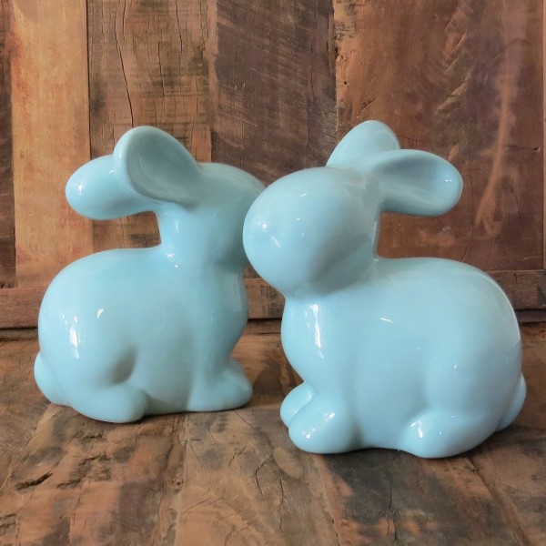 Deko Hase 2er Set Ostern Blau 17,5 cm