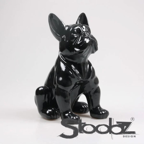 Französische Bulldogge Deko Figur Sitzend Schwarz 37 cm