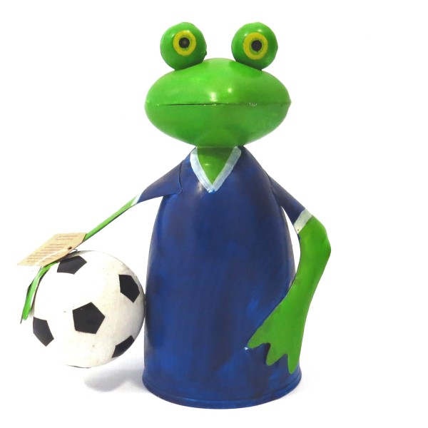 Deko Gartenfrosch Zaunhocker mit Fußball Nummer 5 Blau