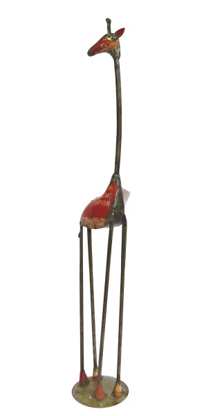 Figur Giraffe Retro Recyceltes Metall Handarbeit XL 94 cm Rot