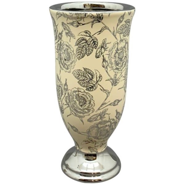 Vase Pokal Beige Silber Keramik 20 cm