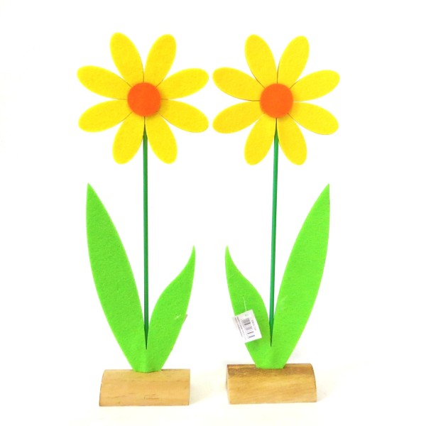 Dekofigur Blume Filzaufsteller 2er Set Grün Gelb 33 cm