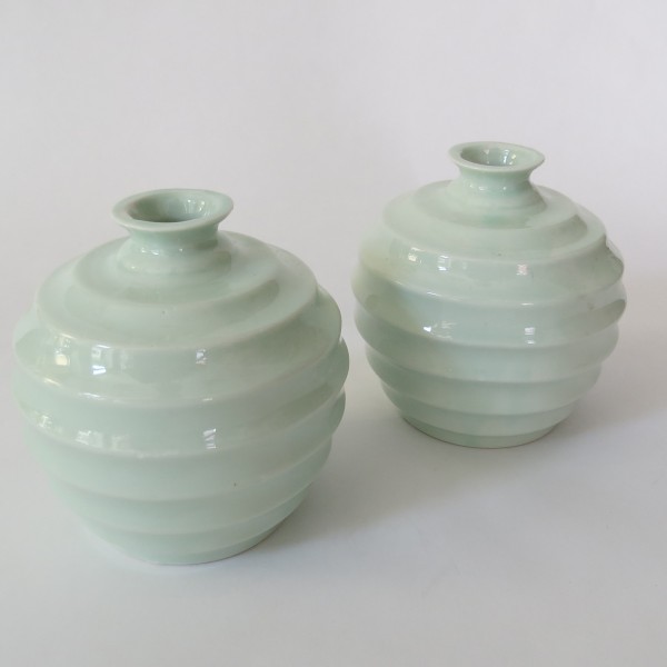Vase Tisch Deko 2er Set Mint Grün 13,5 cm Keramik