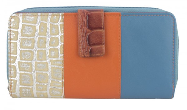 Geldbörse Portemonnaie Brieftasche Geldbeutel Orange Blau Leder Design Rina Sunsa
