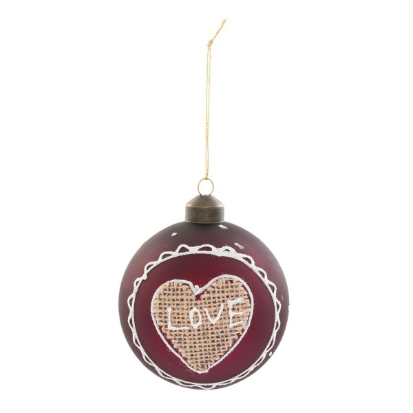 Weihnachtsbaumkugel Christbaumkugel Rot Herz Glitzer Clayre & Eef 8 cm