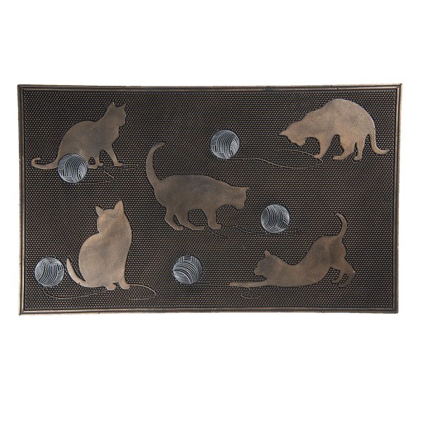 Fußmatte Matte Tür Eingang Fuß Abstreifer Läufer Katze Cats Modern Clayre&Eef Braun Bronze