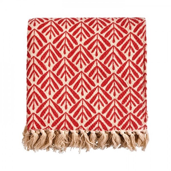 Decke Wohn Überwurf Sommer Beige Rot Baumwolle Franzen Linen & More