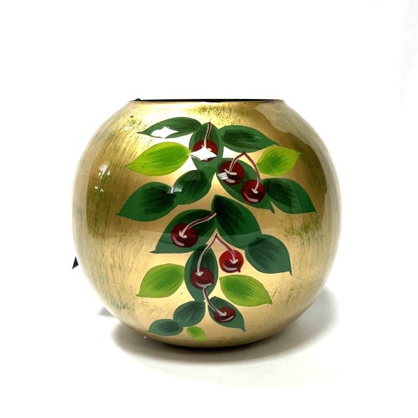 Vase Rund Gold Handbemalt Emaille Glas 14 cm