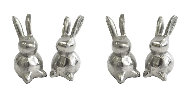Deko Hase 4er Set Ostern Silber Metall Klein 8 cm