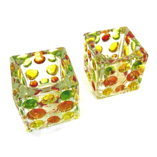 Teelichthalter 2er Set Glas Bunt Punkte 6 x 6 x 6 cm