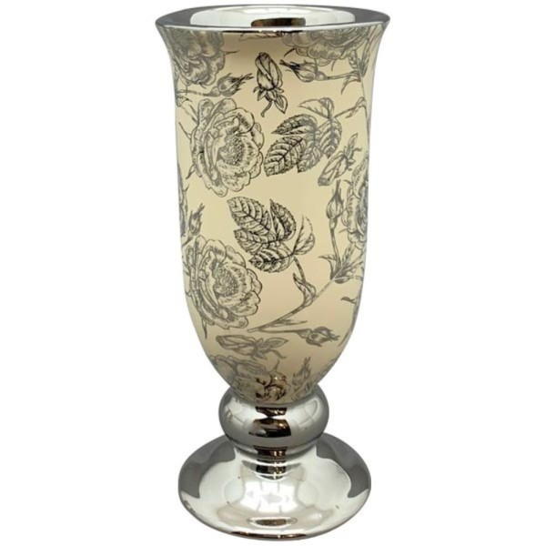 Vase Pokal Beige Silber Keramik 25 cm