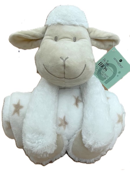 Plüschtier mit Decke Schaf Weiß Beige Sterne 25 cm