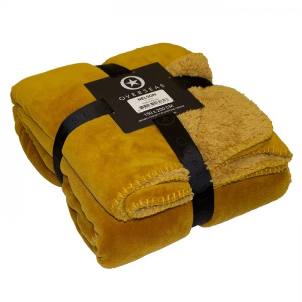 Decke Plaid Sofa Tagesdecke Überwurf Ocker Curry Samt Overseas 150 x 200 cm