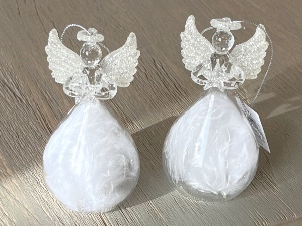 Hänger Weihnachten Engel Glas Weiß Feder 10 cm 2er Set