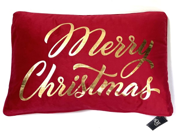 Kissen Weihnachten Rot Gold Merry Christmas Samt 60 cm