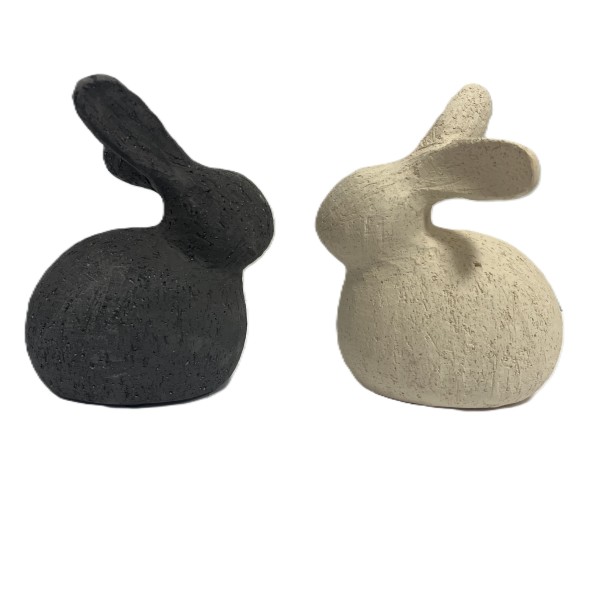 Hase Deko Ostern Beige Schwarz Keramik Matt 2er Set 14 cm