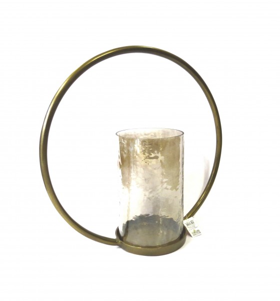 Teelicht Kerzenständer XL Modern Gold Metall Glas Rund Design 44 cm