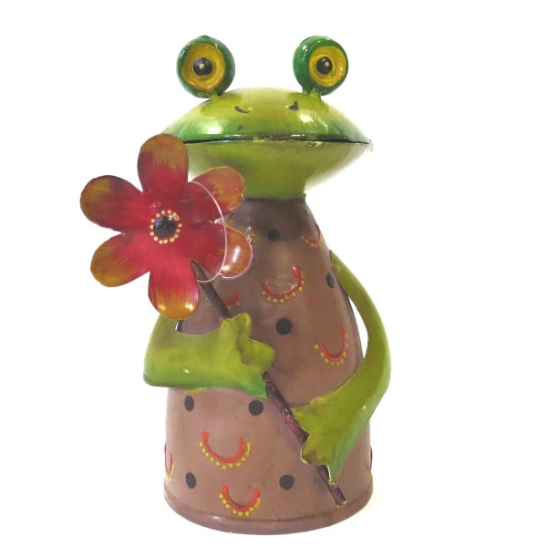 Zaunhocker Frosch mit Blume Garten Deko 20 cm