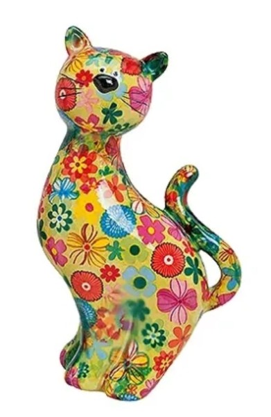Spardose Katze Bunt Blumen Keramik 26 cm