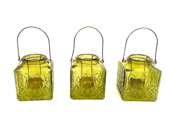 Teelichthalter 3er Set Hänger Glas 11 cm
