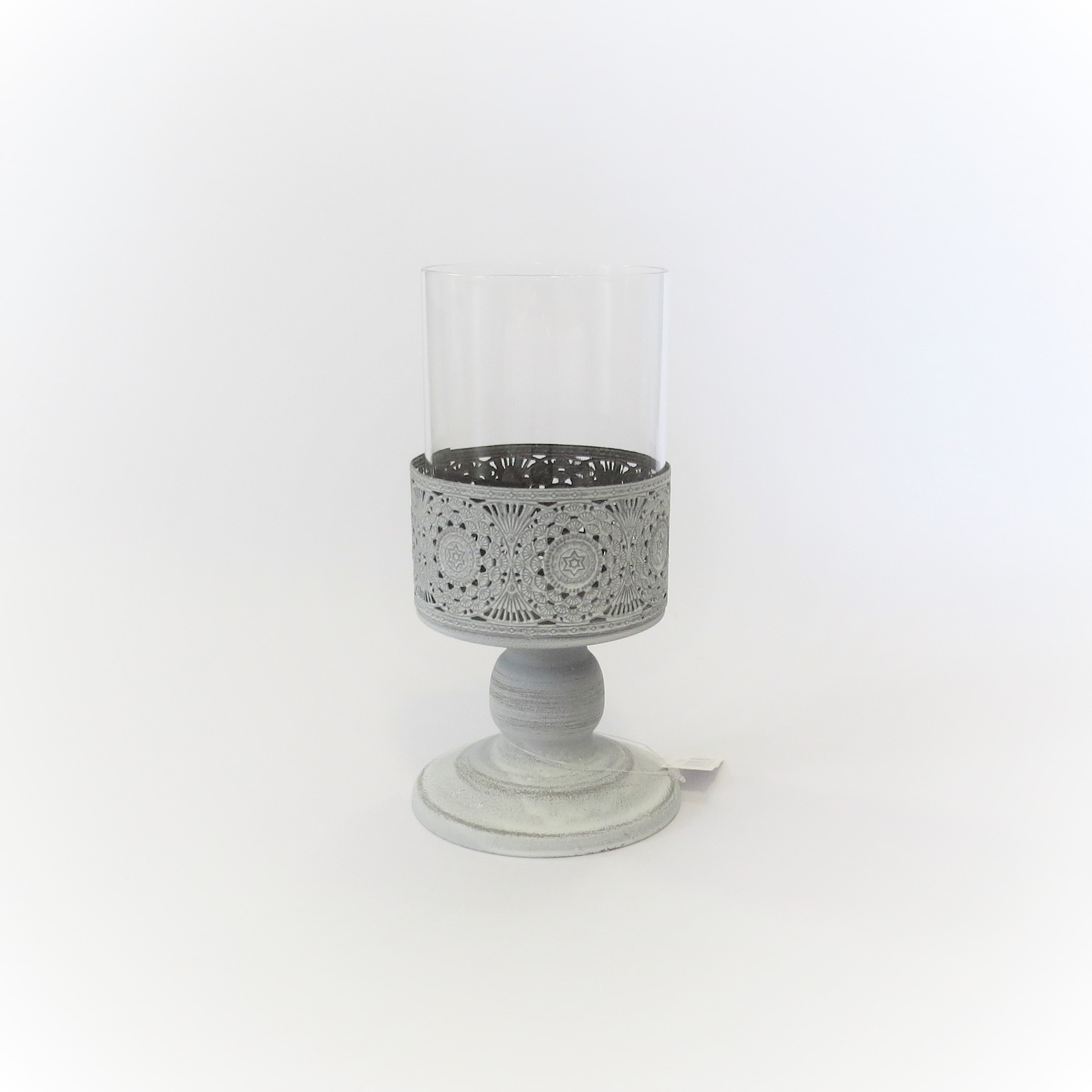 Windlicht Teelicht Kerzenständer mit Glaseinsatz Metall Shabby Antik 20 cm  | Wind-/ Teelichter & Kerzenleuchter | Wohnaccessoires | Shabbyweiss