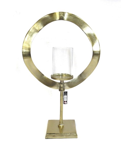 Windlicht Kerzenständer XL Gold Modern Auf Fuß Rund Metall Glas Design 62cm