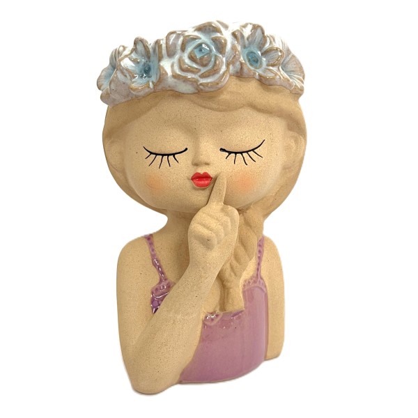 Vase Deko Klein Frau Blumenkranz Gesicht 15,6 cm