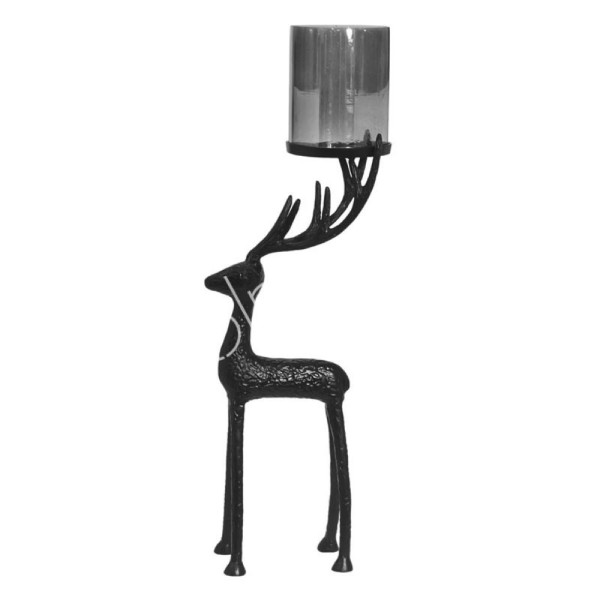 Windlicht Kerzenständer Hirsch Schwarz Metall Modern 78 cm
