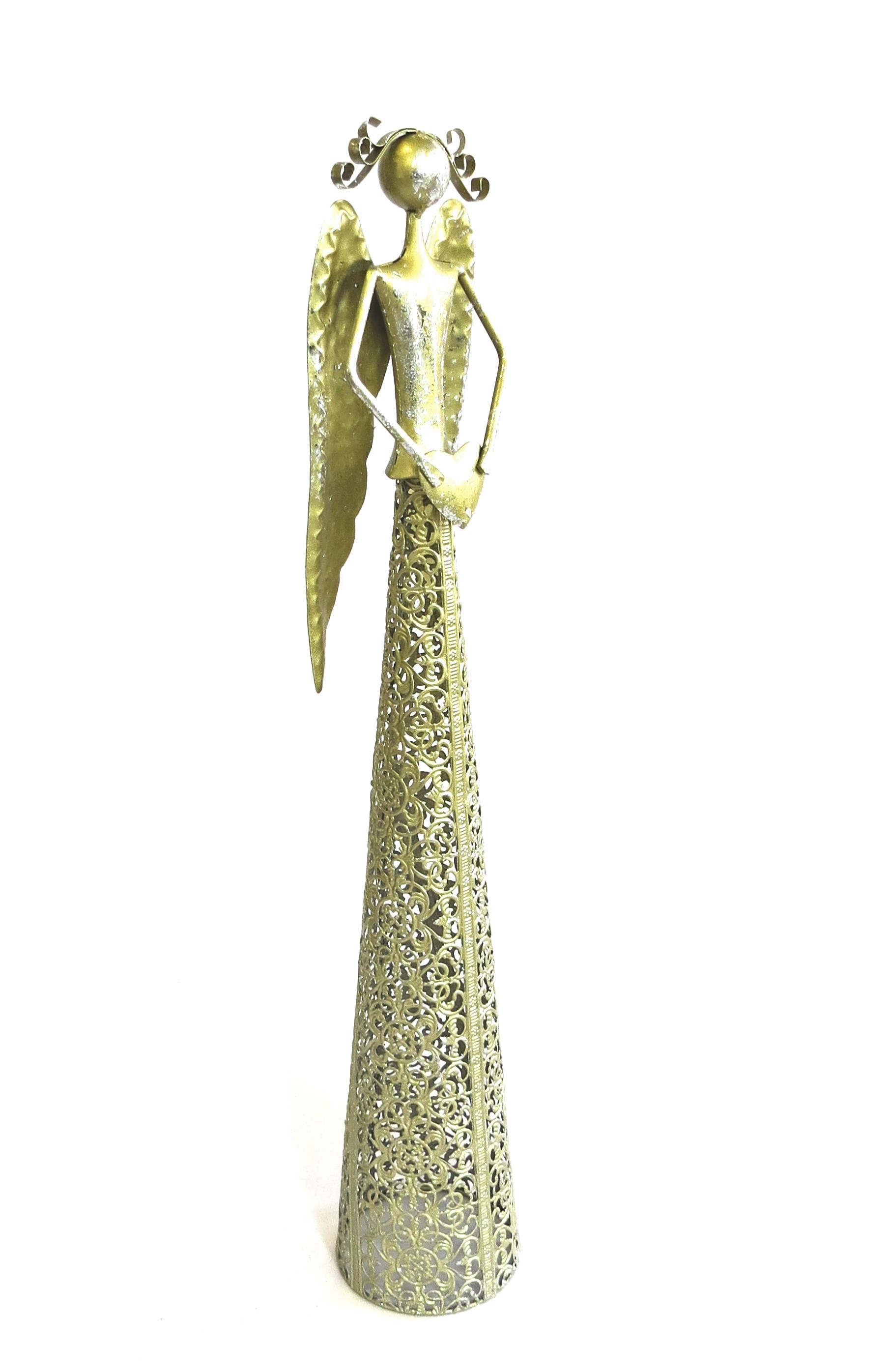 Metall Engel mit Herz Gold XL Weihnachten Deko 56 cm Antik Stil |  Shabbyweiss