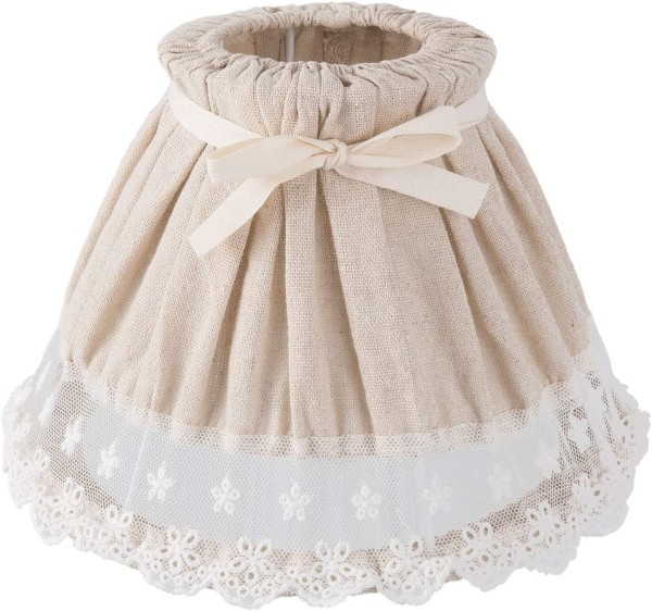 Lampenschirm Tisch Beige Romantik Spitze Schleife 20 x 14 cm