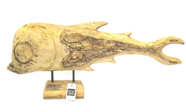 Fisch Deko Figur Holz Naturfarben Modern 80 cm