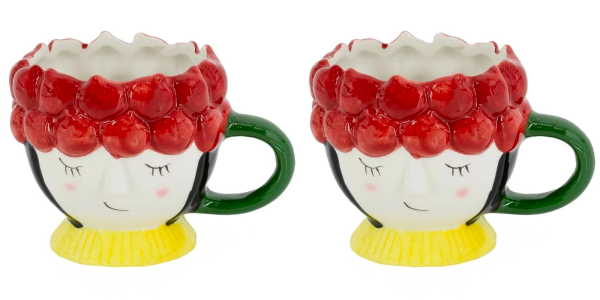 Deko Topf Übertopf Tasse 2er Set Frauengesicht Keramik Bunt 9 cm