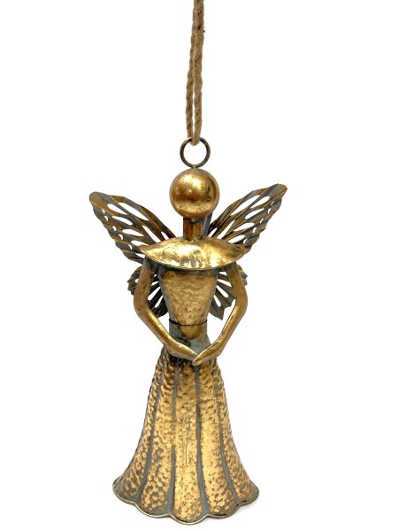 Engel Deko Weihnachten Hänger Gold Antik Glocke 42 cm