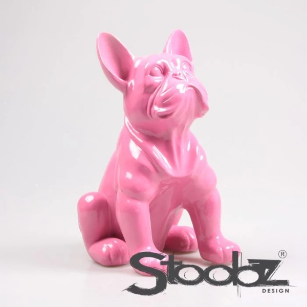Französische Bulldogge Deko Figur Sitzend Pink 37 cm