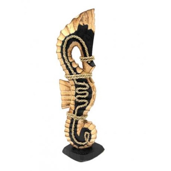 Seepferdchen Deko Stand Figur Holz Schwarz 80 cm